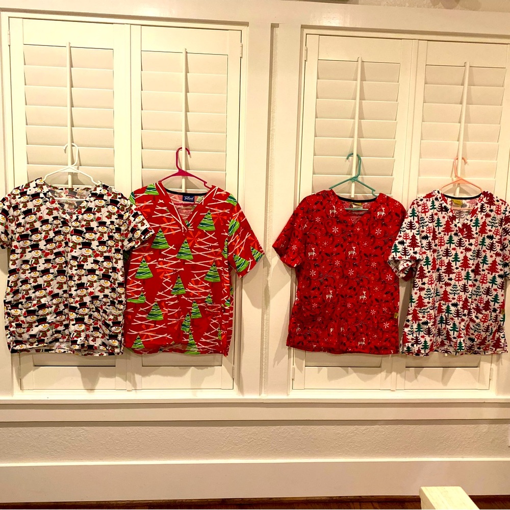 4 Medium Scrub tops for the holidays!